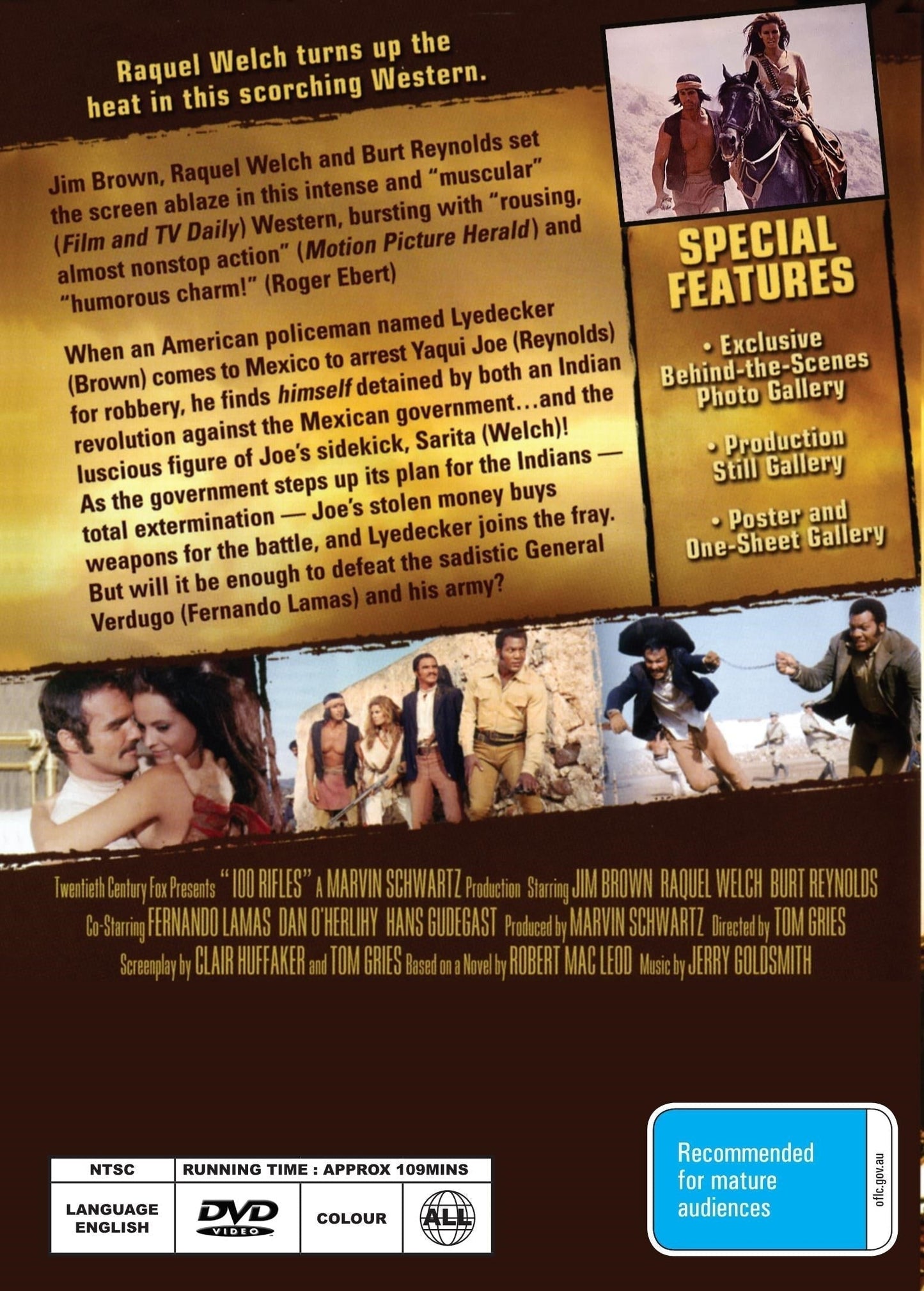 100 Rifles on DVD, Western, Raquel Welch, Jim Brown, Burt Renyolds