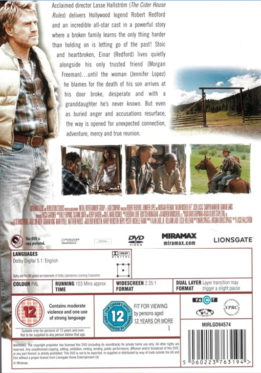 An Unfinished Life on DVD, Drama, Jennifer Lopez, Robert Redford