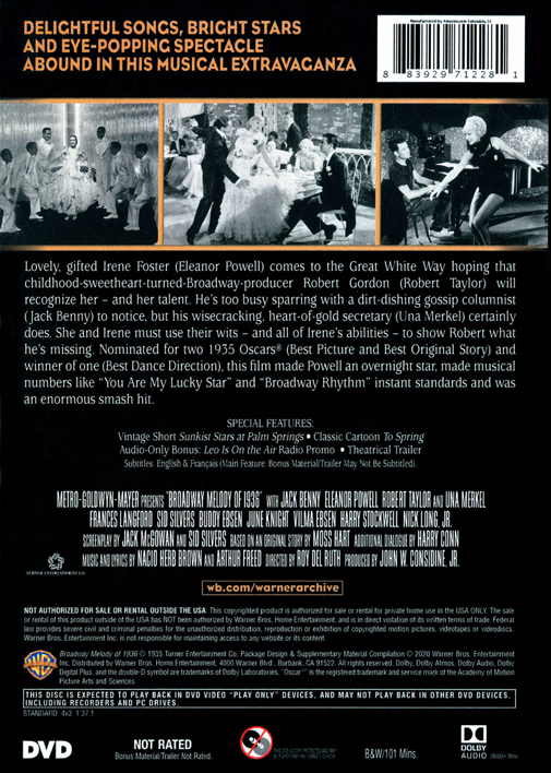 Broadway Melody of 1936 on DVD, Musical, Robert Taylor, Eleanor Powell