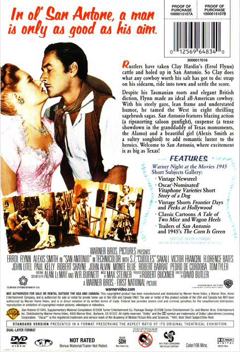 San Antonio on DVD, Western, Errol Flynn, Alexis Smith
