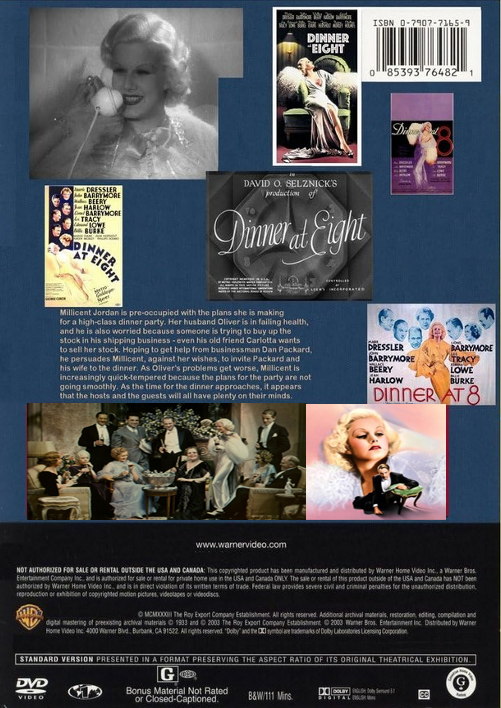 Dinner at Eight on DVD, Drama, Marie Dressler, John Barrymore