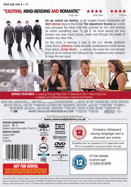 The Adjustment Bureau on DVD, Drama, Matt Damon, Emily Blunt