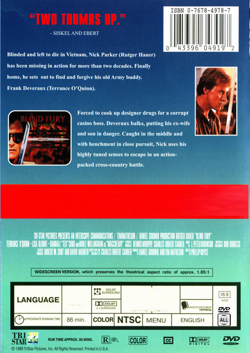 Blind Fury on DVD, Action, Rutger Hauer, Terry O'Quinn