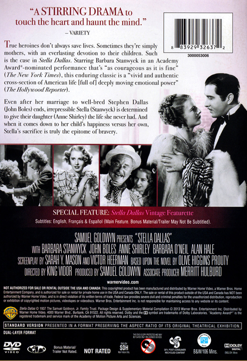 Stella Dallas on DVD, Drama, Barbara Stanwyck, John Boles