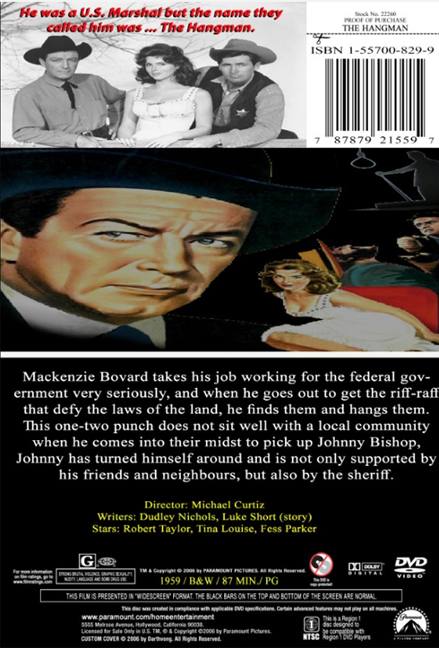 The Hangman on DVD, Drama, Robert Taylor, Tina Louise