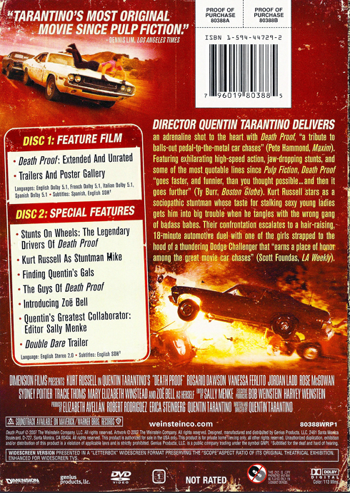 Death Proof on DVD, Drama, Kurt Russell, Zoë Bell