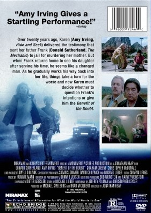 Benefit of the Doubt on DVD,  Thriller,  Donald Sutherland, Amy Irving