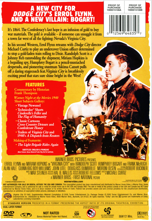 Virginia City on DVD, Western,  Errol Flynn, Miriam Hopkins