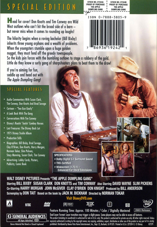 The Apple Dumpling Gang on DVD, Comedy, Bill Bixby, Susan Clark