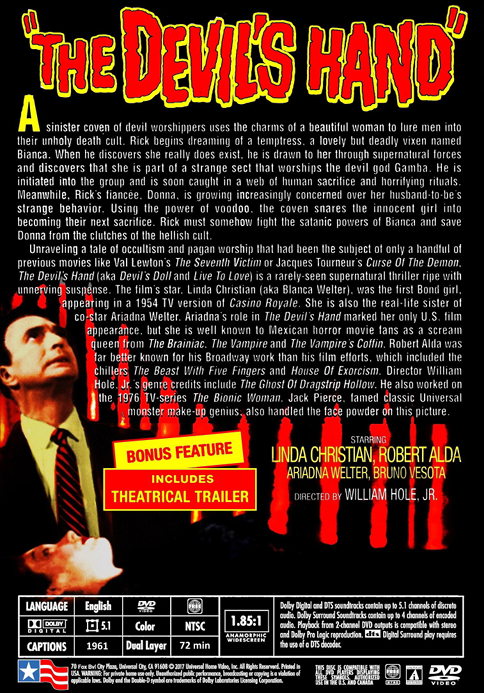 The Devil's Hand on DVD, Horror, Linda Christian, Robert Alda