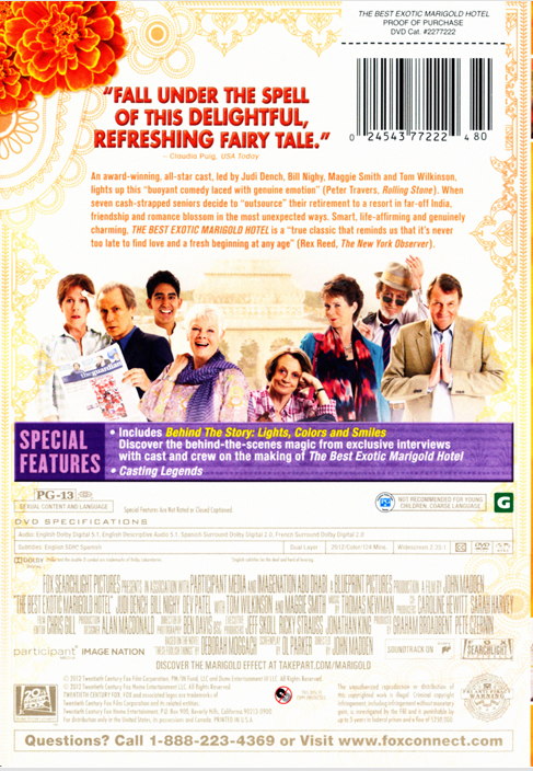 The Best Exotic Marigold Hotel on DVD,  Comedy,  Judi Dench, Bill Nighy