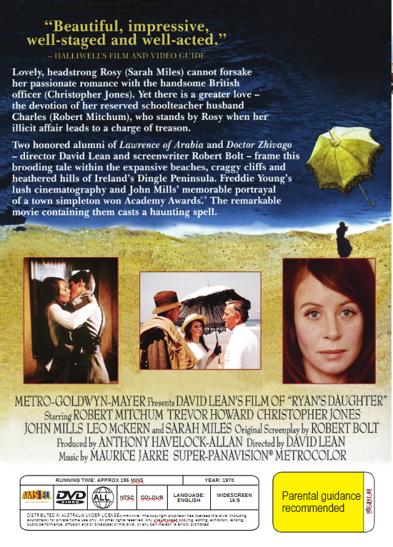Ryan's Daughter on DVD, Drama, Romance,  Robert Mitchum,Trevor Howard, John Mills