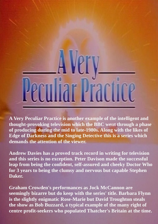 A Very Peculiar Practice on DVD, Comedy, Peter Davison, Graham Crowden