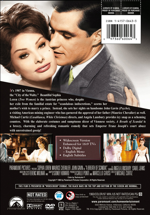 A Breath of Scandal on DVD, Drama, Sophia Loren, Maurice Chevalier