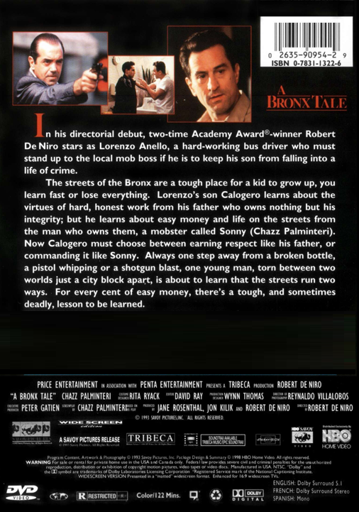 A Bronx Tale on DVD, Crime,  Robert De Niro, Chazz Palminteri