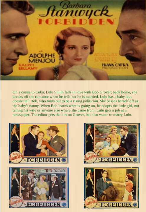 Forbidden on DVD, Drama,Barbara Stanwyck, Adolphe Menjou