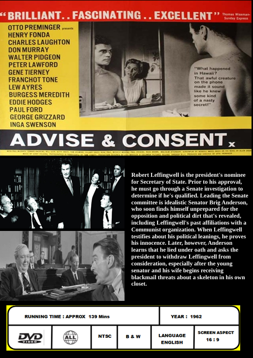 Advise & Consent on DVD, Drama, Franchot Tone, Lew Ayres