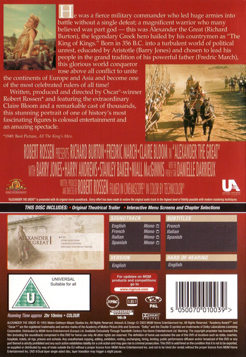 Alexander the Great on DVD, Biography, Richard Burton, Fredric March