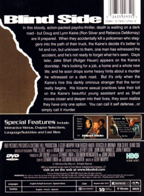 Blind Side on DVD, Thriller, Rutger Hauer, Rebecca De Mornay