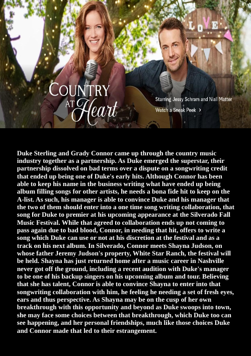 Country at Heart on DVD, Drama, Jessy Schram, Niall Matter