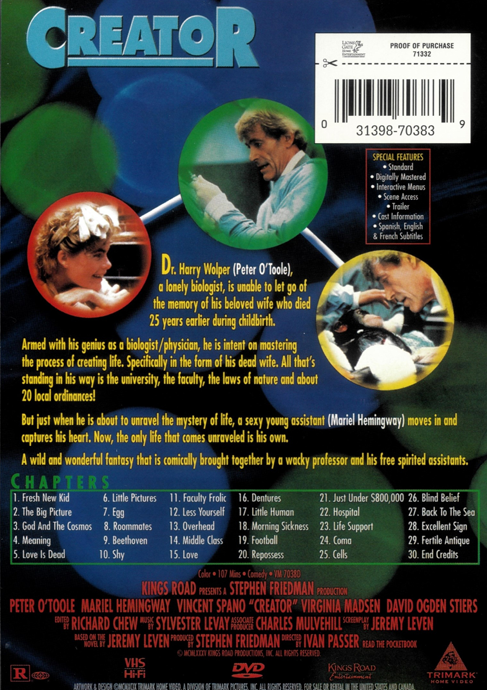 Creator on DVD, Comedy, Peter O'Toole, Mariel Hemingway