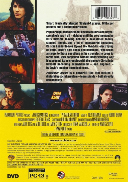 Permanent Record on DVD, Drama, Alan Boyce, Keanu Reeves