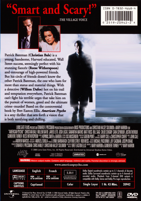 American Psycho on DVD, Crime, Christian Bale, Justin Theroux