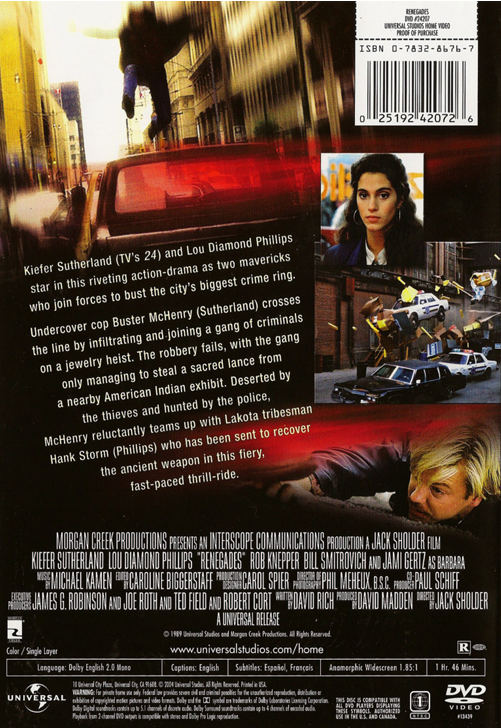 Renegades on DVD, Action, Kiefer Sutherland, Lou Diamond Phillips