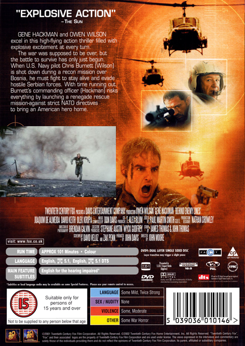 Behind Enemy Lines on DVD, Action,  Gene Hackman, Owen Wilson